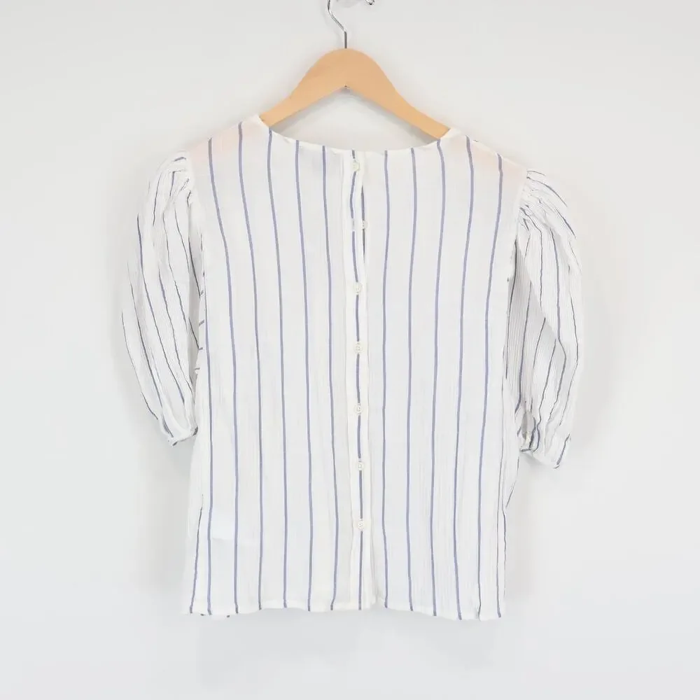 J.Crew Puff Sleeve Stripe Sheer Gauze Ivory Top Size Medium NWT